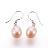 Mothers Day Gifts Elegant Women's 925 Sterling Silver Natural Pearl Oval Ball Dangle Earrings EJEW-M014-04-3