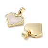 Brass Pave Natural Shell Heart Charms KK-C051-19G-2