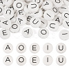 50Pcs 5 Style White Flat Round with Black Letter Silicone Beads SIL-TA0001-49-2