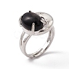 Gemstone Oval with Crescent Adjustable Ring RJEW-P041-02P-5