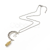 Natural Gemstone Bullet with Alloy Moon Pendant Necklace for Women NJEW-JN03912-4