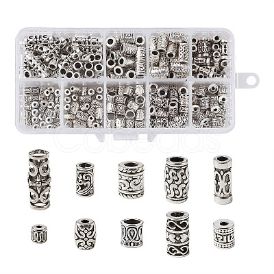 Kissitty Tube Hollow Tibetan Style Alloy Beads TIBEB-KS0001-04AS-1