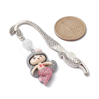 Mermaid Resin Pendant Bookmarks AJEW-JK00269-05-1