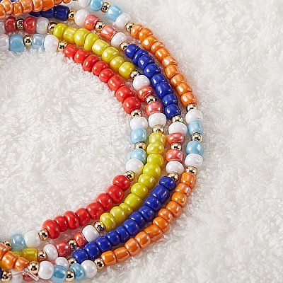 Candy Color Glass Seed Beads Stretch Anklets Set for Girl Women AJEW-SW00003-1