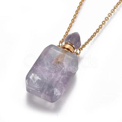 Natural Fluorite Openable Perfume Bottle Pendant Necklaces G-K295-B-G-1