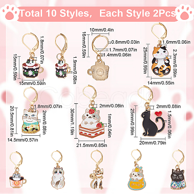 SUNNYCLUE 20Pcs 10 Style Alloy Enamel Cat Charm Locking Stitch Markers HJEW-SC0001-29-1