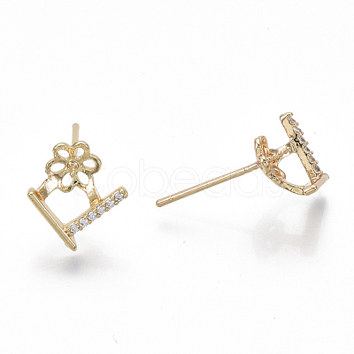 Brass Micro Pave Cubic Zirconia Earring Findings KK-S356-050G-NF-1