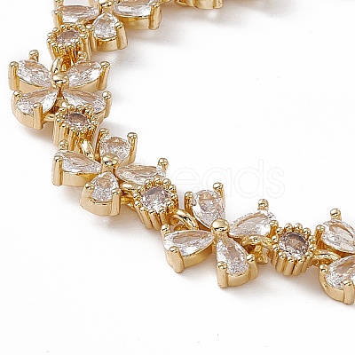 Clear Cubic Zirconia Flower Link Chain Bracelet BJEW-F437-01G-1