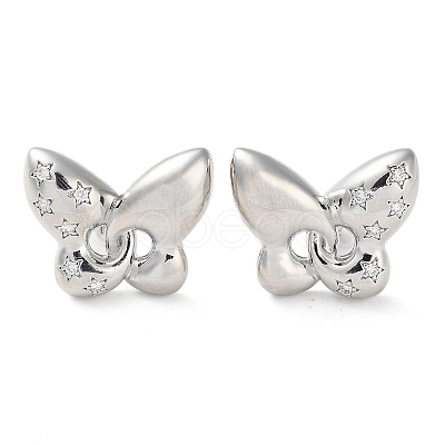 Butterfly with Star Rack Plating Brass Micro Pave Clear Cubic Zirconia Stud Earrings for Women EJEW-A045-06P-1