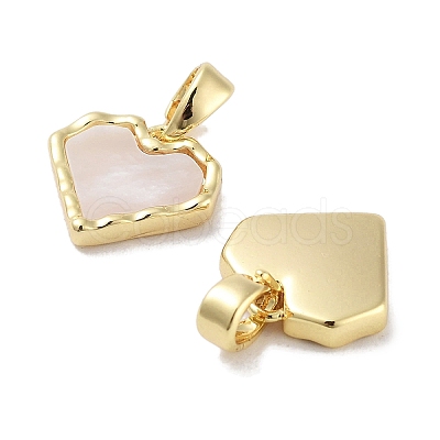 Brass Pave Natural Shell Heart Charms KK-C051-19G-1