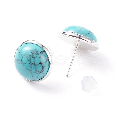 Gemstone Dome/Half Round Stud Earrings for Women EJEW-JE04801-1