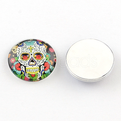 Half Round/Dome Candy Skull Pattern Glass Flatback Cabochons for DIY Projects X-GGLA-Q037-25mm-12-1