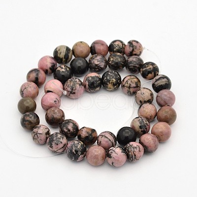 Round Natural Rhodonite Beads Strands G-M136-10mm-1