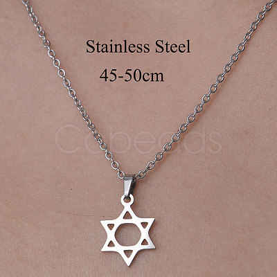 Non-Tarnish 201 Stainless Steel Star of David Pendant Necklace NJEW-OY001-37-1