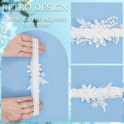 3D Flower Polyester Lace Elastic Bridal Garters AJEW-WH0470-03A-1