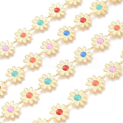 3.28 Feet Brass Enamel Flower Link Chains X-CHC-K009-22G-1