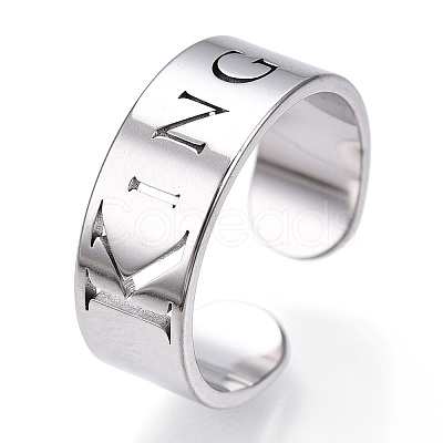 Non-Tarnish 304 Stainless Steel Word King Open Cuff Ring for Women RJEW-T027-09P-1