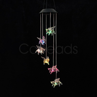 LED Solar Powered Flying Pig Wind Chime HJEW-I009-02-1