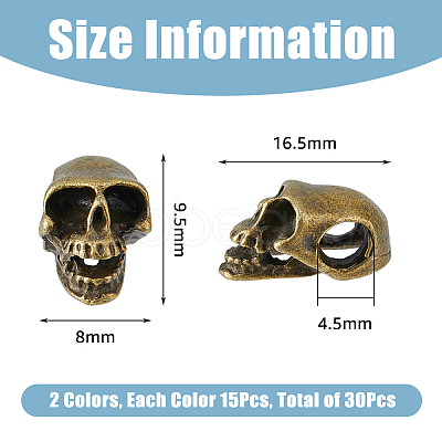 SUPERFINDINGS 30Pcs 2 Colors Zinc Alloy Skull European Beads FIND-FH0008-77-1