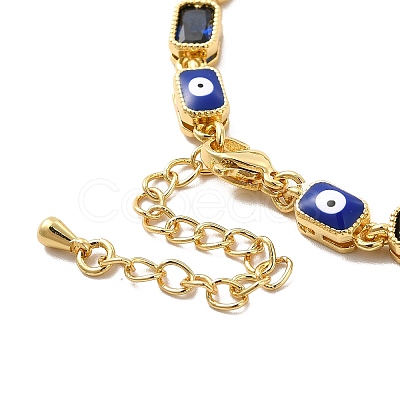 Enamel Evil Eye & Cubic Zirconia Rectangle Link Chain Bracelet BJEW-C029-02G-11-1