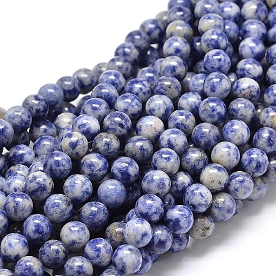 Natural Blue Spot Jasper Round Beads Strands G-P075-12-12mm-1