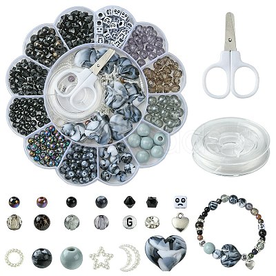 DIY Beaded Stretch Bracelet with Alloy Moon Charms Making Kits DIY-YW0008-87-1