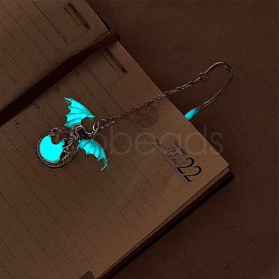 Gorgecraft 3Pcs 2 Style Pterosaur with Feather Luminous Zinc Alloy Bookmarks AJEW-GF0003-79-1