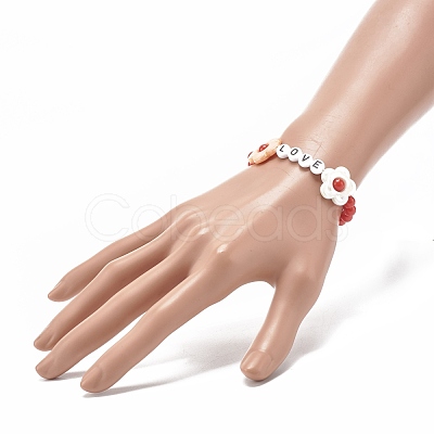 Love Flower Beads Stretch Bracelet for Kid BJEW-JB06954-1