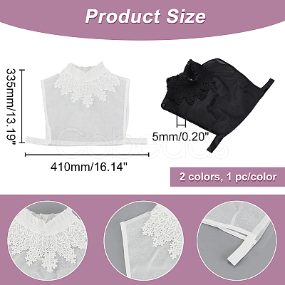 AHADERMAKER 2Pcs 2 Colors Detachable Cotton Lady Lace Shirt Collars AJEW-GA0006-12-1