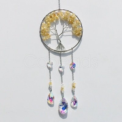 Natural Citrine Tree of Life Pendant Decorations TREE-PW0002-13C-1