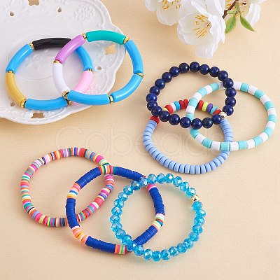 8Pcs 6 Style Synthetic Imperial Jasper & GLass Beaded Stretch Bracelets Set BJEW-SW00086-04-1