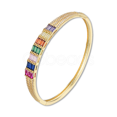 Colorful Cubic Zirconia Rectangle Hinged Bangle BJEW-N014-007-1