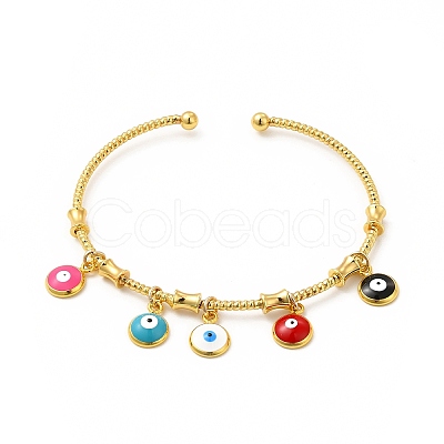 Colorful Enamel Evil Eye Charms Cuff Bangle BJEW-E073-09G-05-1