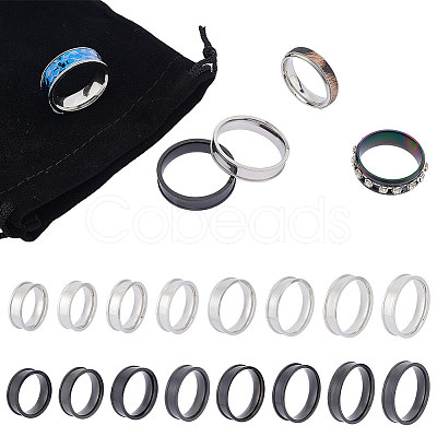 Unicraftale 16Pcs 16 Styles 201 Stainless Steel Grooved Finger Ring Settings STAS-UN0051-07-1