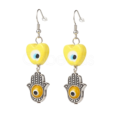 Lampwork Evil Eye with Hamsa Hand Dangle Earrings EJEW-JE05008-1