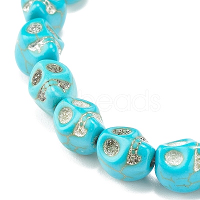 2Pcs 2 Style Synthetic Turquoise(Dyed) Skull Stretch Bracelets Set BJEW-JB08068-1