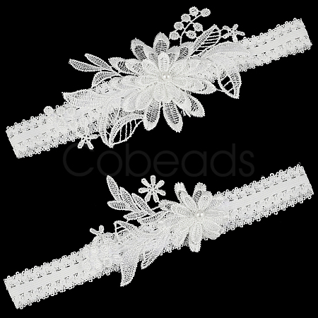 3D Flower Polyester Lace Elastic Bridal Garters AJEW-WH0470-03A-1