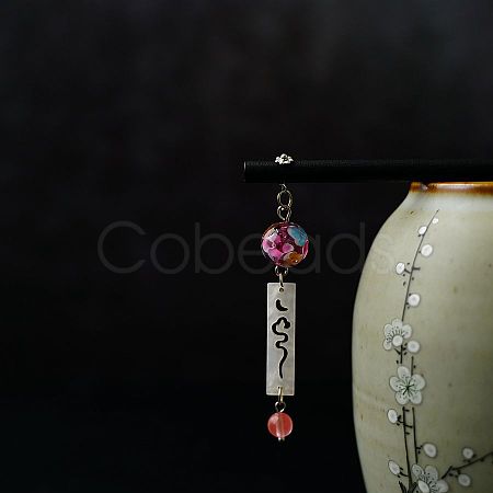 Cellulose Acetate & Wood & Lampwook Beads Hair Sticks PW-WG89BEF-03-1