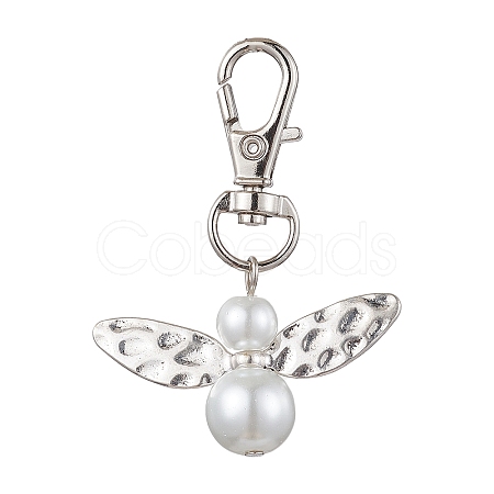 Glass Pearl Beads with Alloy Pendants HJEW-JM01812-01-1