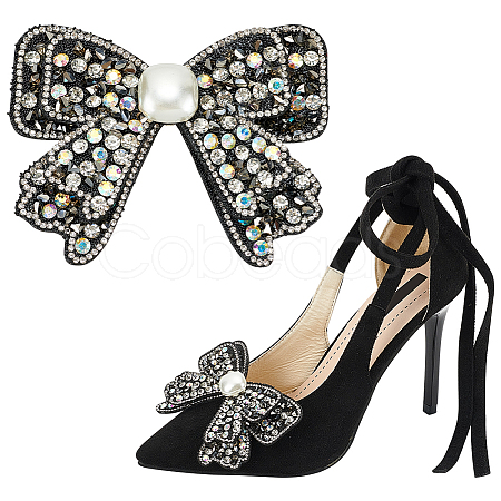 WADORN 2Pcs Bowknot Polyester Rhinestone Shoe Decorations AJEW-WR0002-37-1