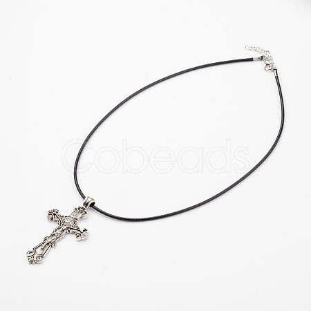 Crucifix Cross Tibetan Style Alloy Pendant Necklaces NJEW-F197-23-1