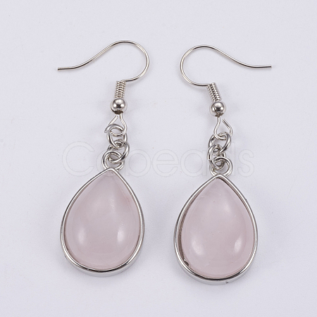 Natural Rose Quartz Dangle Earrings EJEW-F133-02G-1