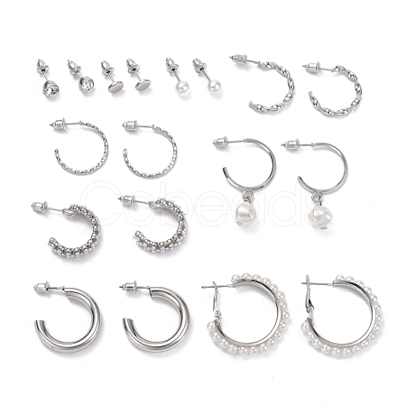 Ring & Round Rhinestone Stud Earrings EJEW-D277-09P-1