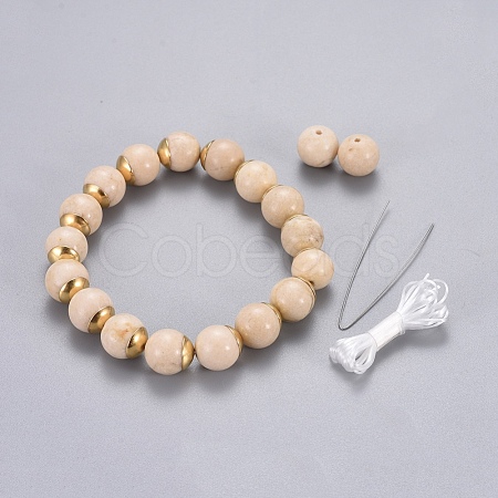 Natural Fossil Beads Stretch Bracelets BJEW-JB04178-1