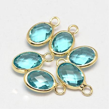 Oval Faceted Golden Tone Brass Glass Charms GLAA-O015-19G-1