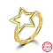 925 Sterling Silver Finger Ring, Hollow Star, Real 18K Gold Plated, Inner Diameter: 18mm