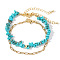 Synthetic Turquoise Beaded Bracelets Sets, Brass Chain Bracelets, 6-1/2 inch~6-3/4 inch(16.5~17cm)