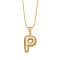 Brass Micro Pave Cubic Zirconia Pendant Necklaces, Golden, Letter P, 16.54 inch(42cm), Pendant: 24~30x13~22mm