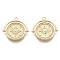 Brass Pendants, Flat Round with Sun, Nickel Free, Real 18K Gold Plated, 16.5x17x1.5mm, Hole: 1.2mm