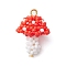 Handmade Glass Seed Beads, Loom Pattern, with Iron Loop, Mushroom Pendants, Red, 25x17mm, Hole: 2.5mm